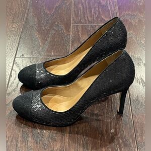 Ann Taylor Women Black Sequin Suede Heel Size 6.5 Career Party